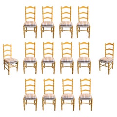 1950s Fourteen Wooden Dinning Chairs Set with Enea Seat and New Upholstery