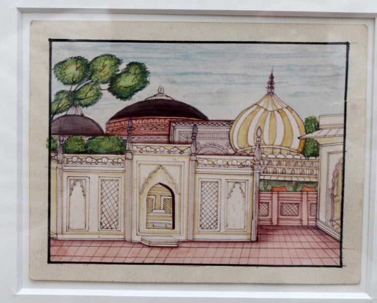 1950s Framed Collage Painting Composed of 9 Small Hand Drawn Indian Palaces For Sale 4