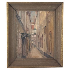 1950s Framed Oil Painting of a European City Street