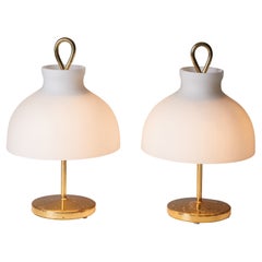 Vintage 1950s France Pair of Brass 
Opaline Glass Lamps