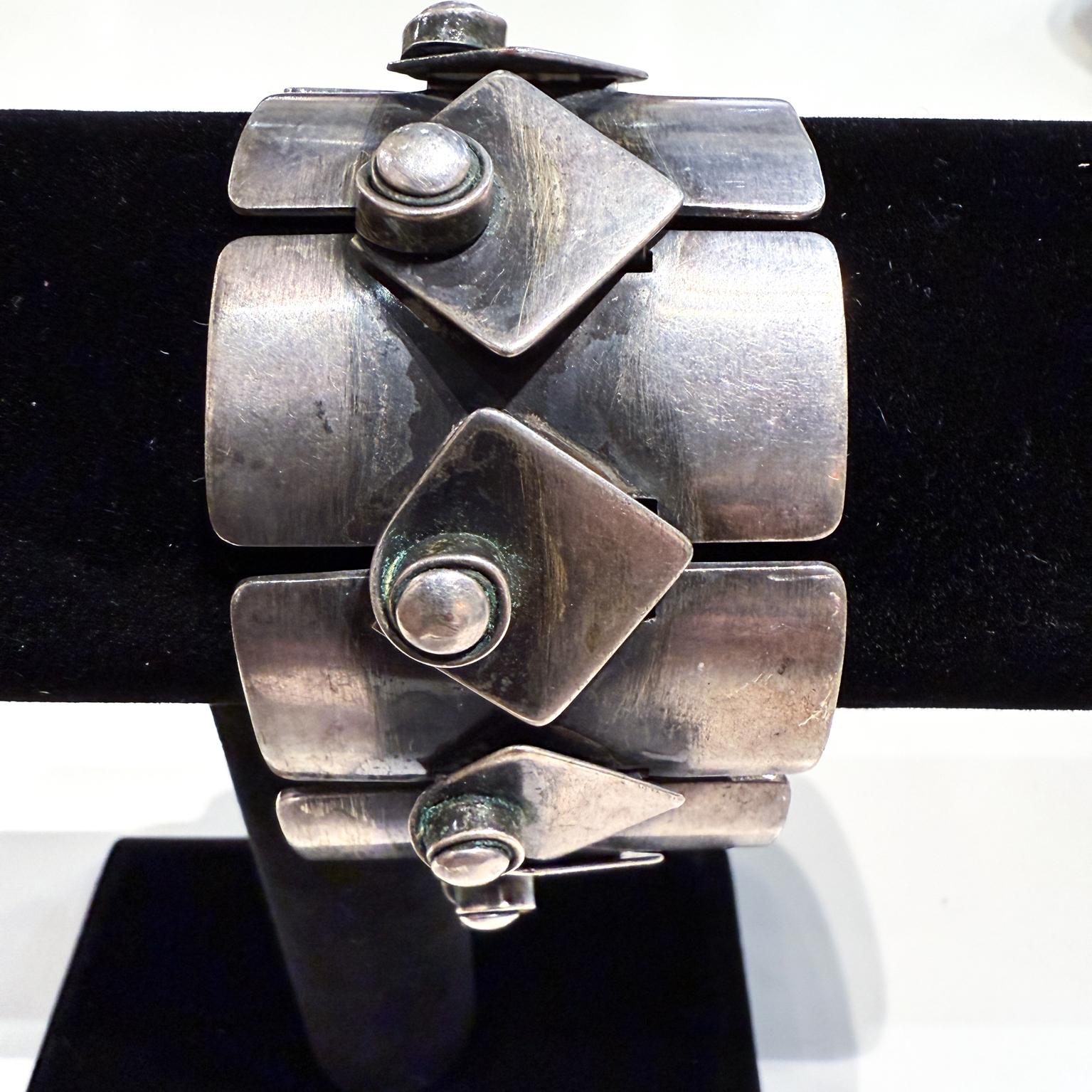 1950er Jahre Francisco Rebajes Modernist Silber Link Armband (Art déco) im Angebot