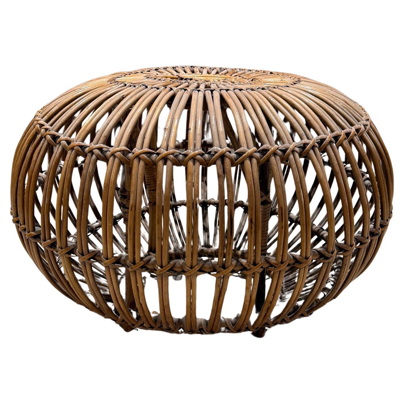 Mid-Century Modern Franco Albini Franca Helg Italian Rattan Stool Pouf Ottoman