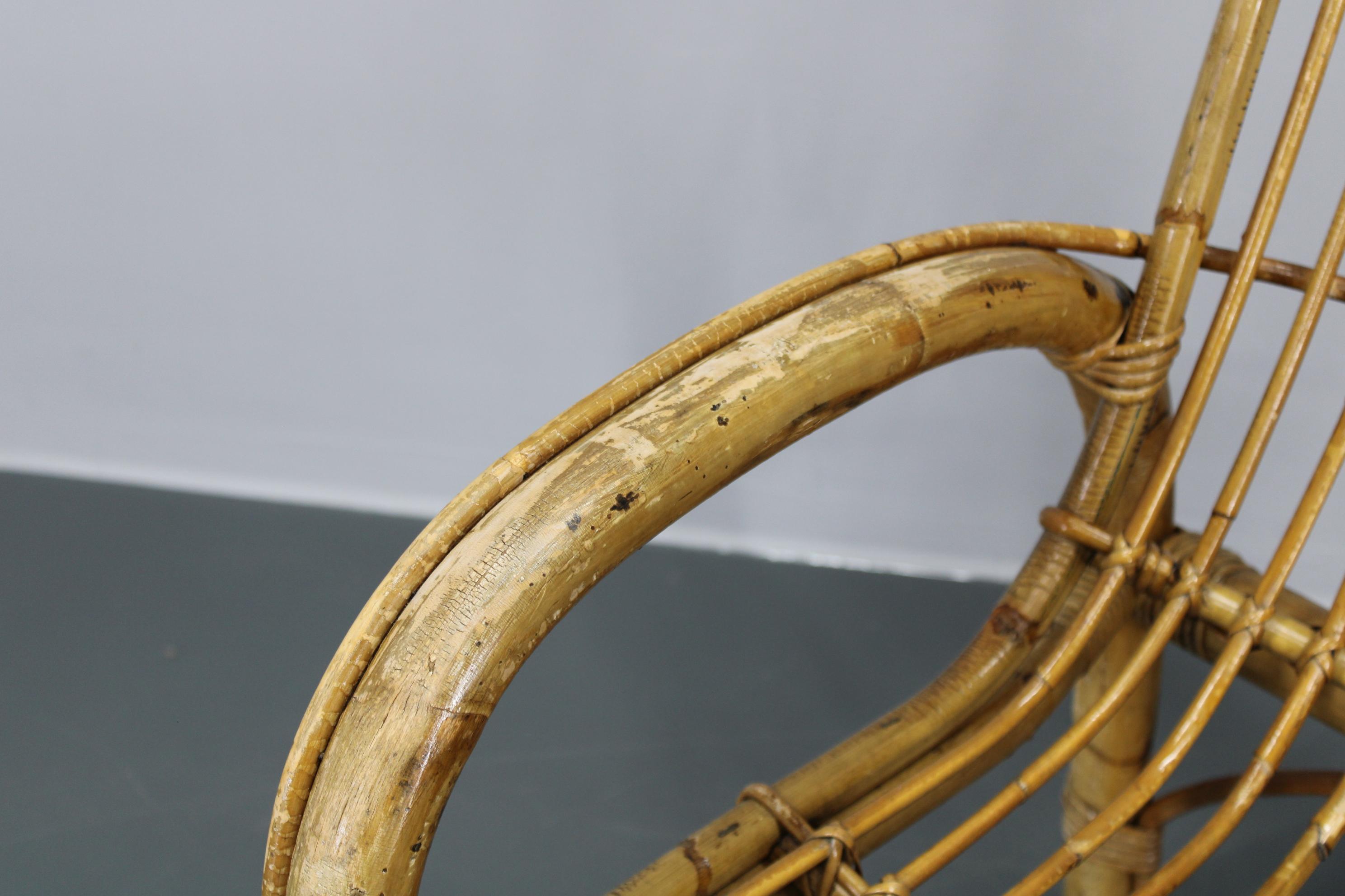 Mid-Century Modern 1950s Franco Albini “French Riviera” Rattan Armchair, Italy For Sale