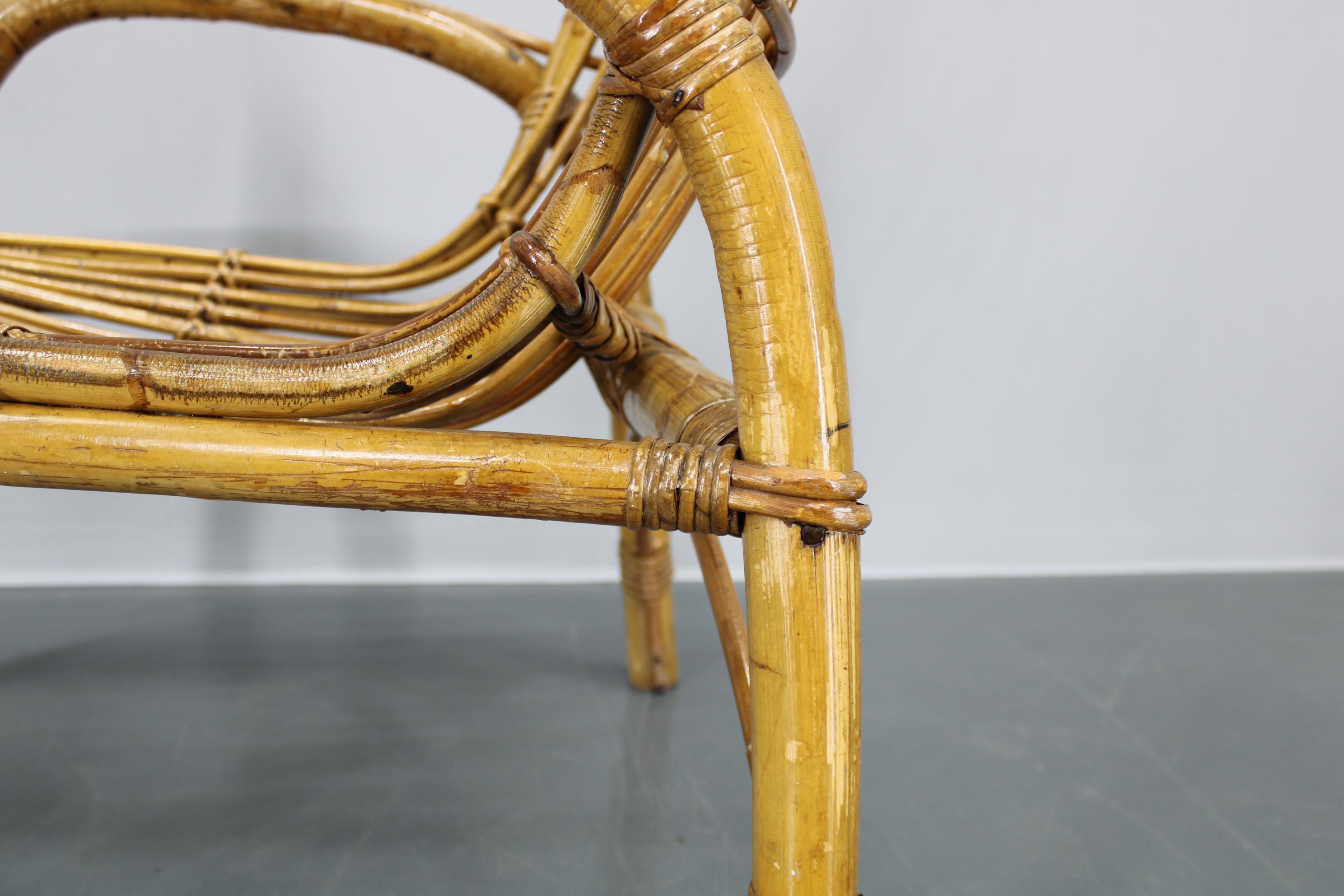 Mid-20th Century 1950s Franco Albini “French Riviera” Rattan Armchair, Italy For Sale
