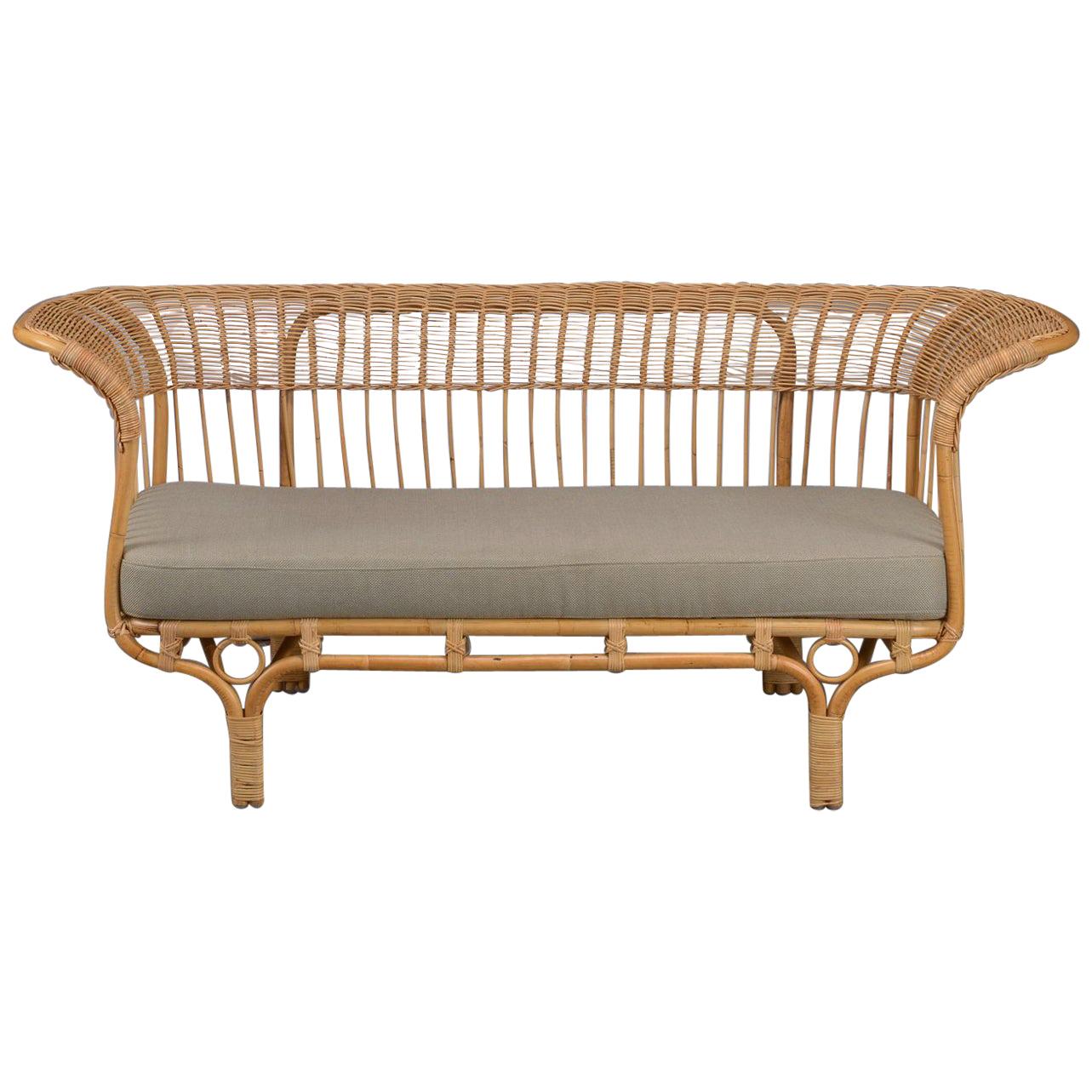 Canapé en rotin de conception italienne Franco Albini des années 1950 en vente