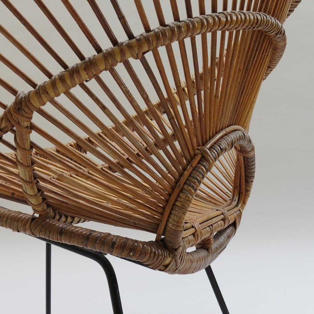 1950s Franco Albini Rattan Cane and Metal Chair Sunburst design 2