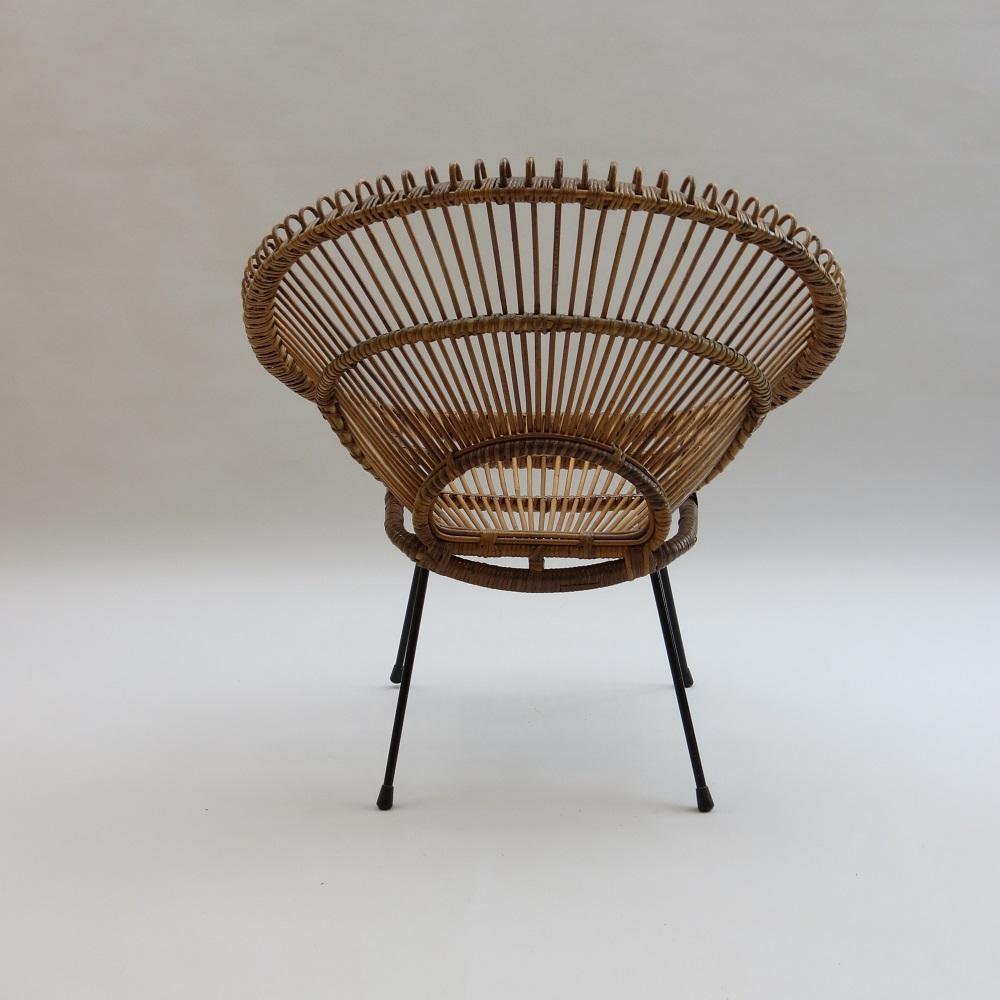 20th Century 1950s Franco Albini Rattan Cane and Metal Chair Sunburst design