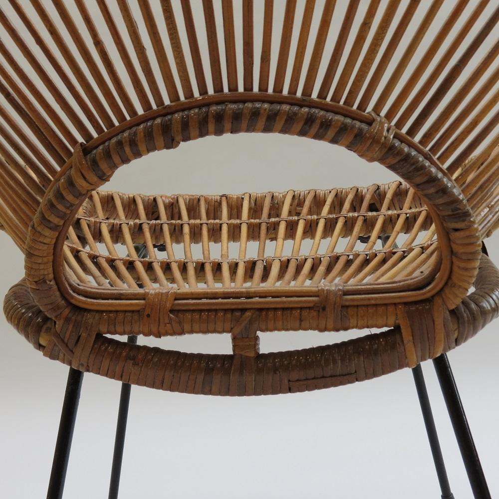 Steel 1950s Franco Albini Rattan Cane and Metal Chair Sunburst design