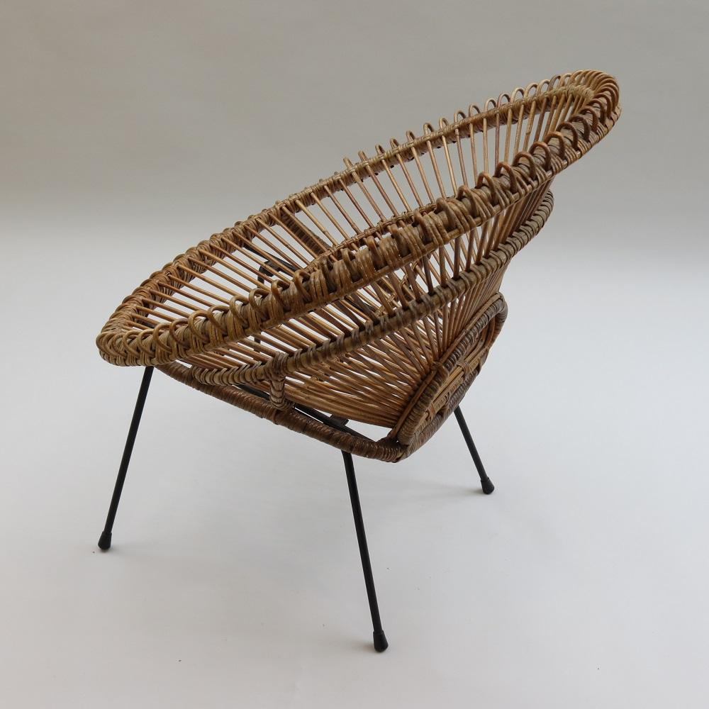 1950s Franco Albini Rattan Cane and Metal Chair Sunburst design 1