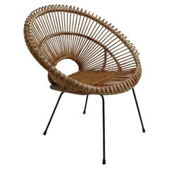Vintage 1950s Franco Albini Rattan Cane and Metal Chair Sunburst design