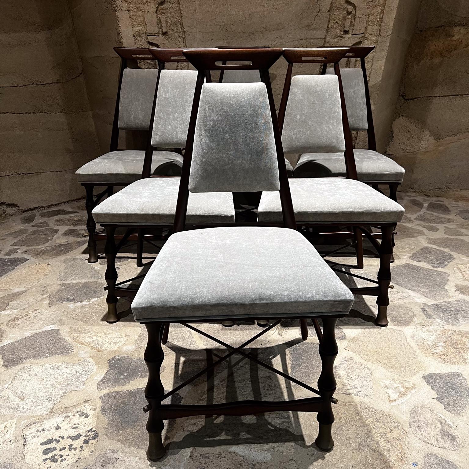 1950s Frank Kyle Set of Six Gray Dining Chairs Sculptural Mexican Mahogany and Brass
custom made Mexico City.
unmarked attribution Frank Kyle.
38 h x 22.5 d x 20 w Seat 19.5 h
Original vintage preowned condition.
Firm and sturdy. Finish