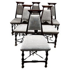 1950s Frank Kyle Set of Six Gray Dining Chairs Sculptural Mexican Mahogany