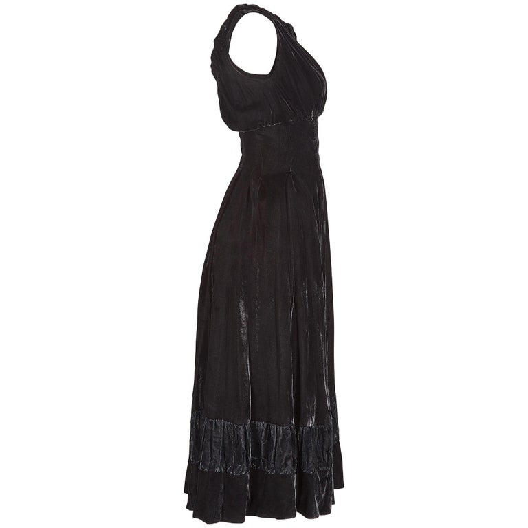 1950s Frank Usher Black Panne Silk Velvet Dress In Excellent Condition For Sale In London, GB