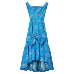1950s Frank Usher Jacquard Blue and Champagne Evening Dress