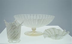 1950s Art Glass Compote Bowl Leaf Cup Set Mid-Century Venini Fratelli Toso