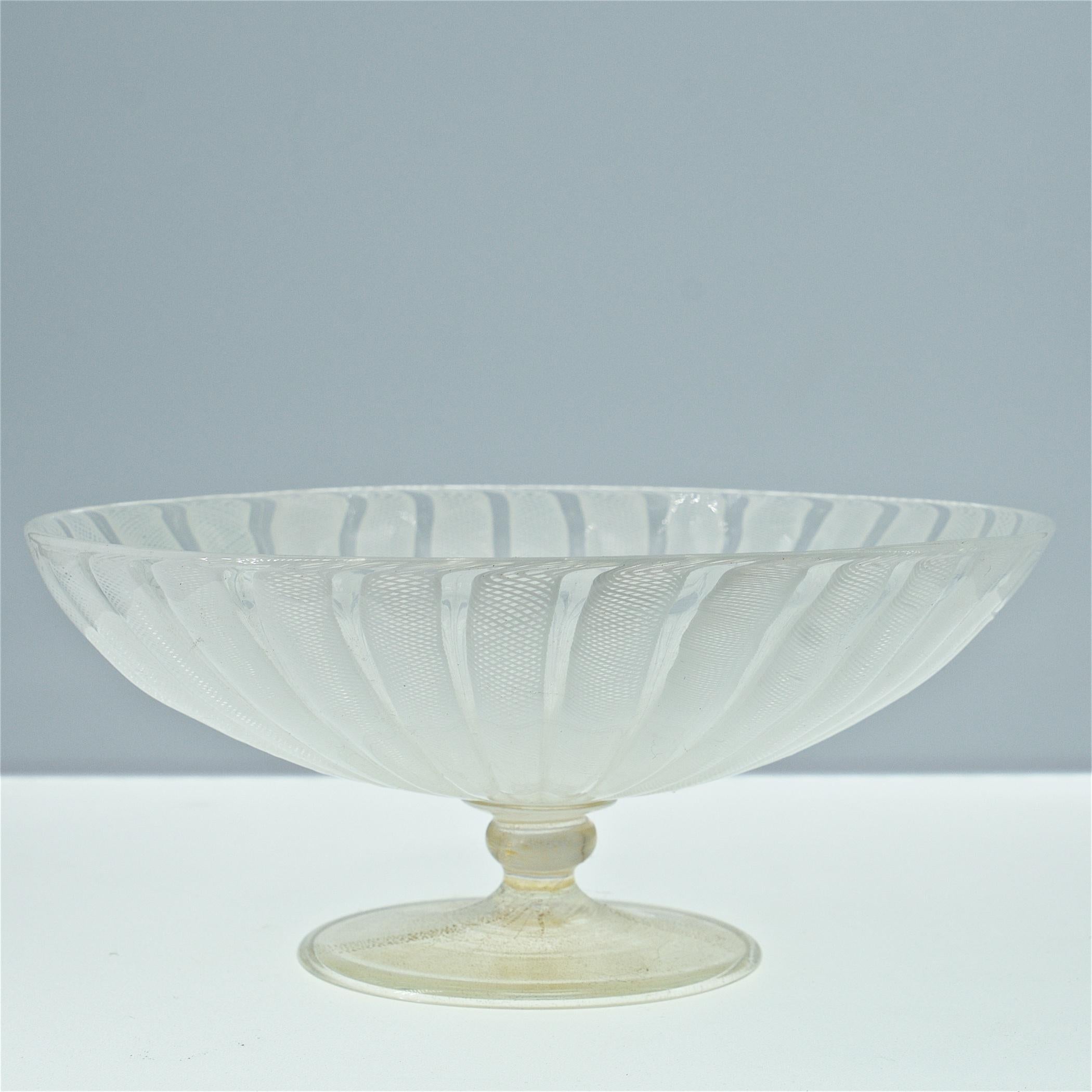 Mid-Century Modern 1950s Art Glass Compote Bowl Leaf Cup Set Mid-Century Venini Fratelli Toso  For Sale