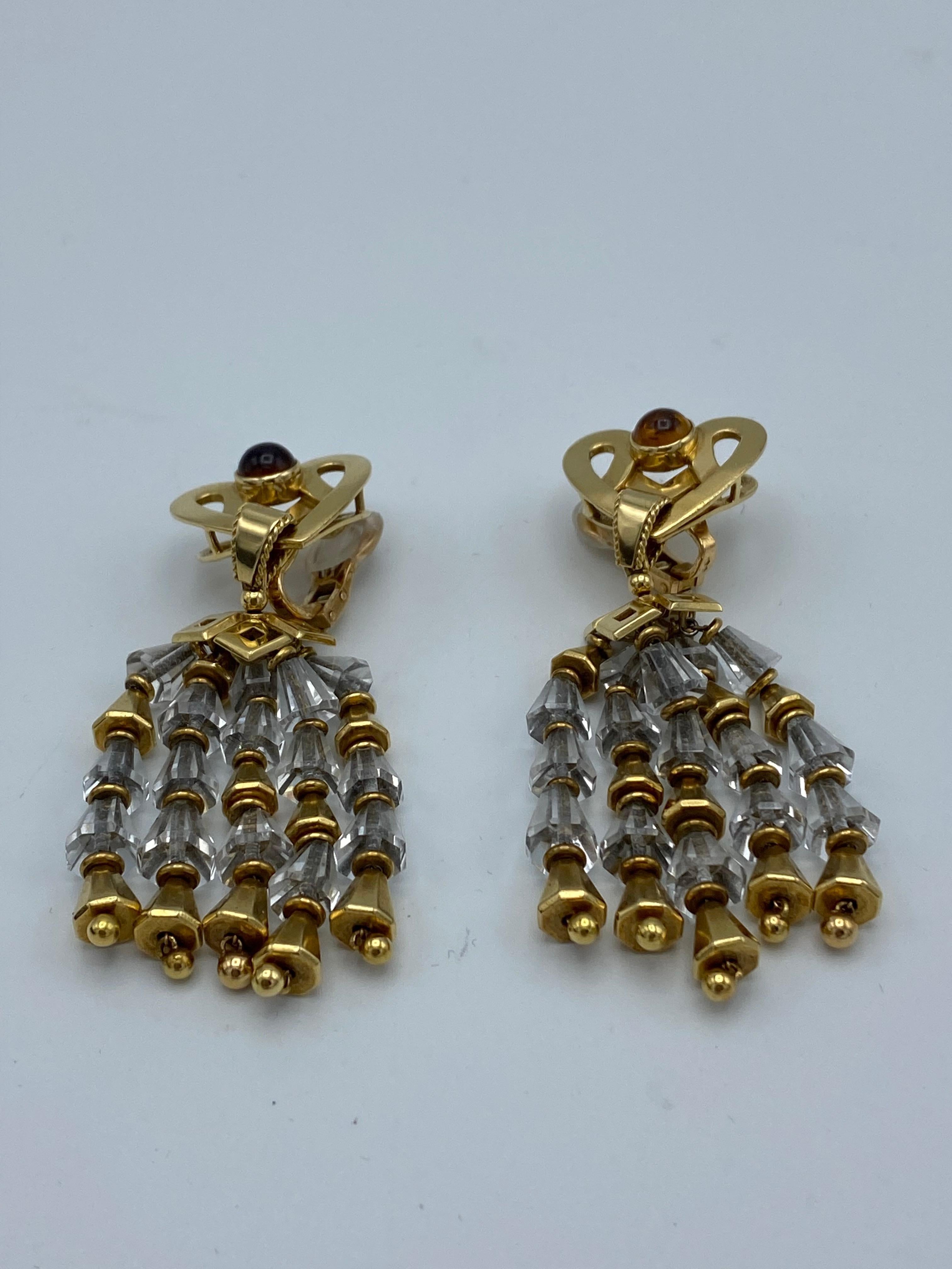Women's 1950's Fred Leighton Yellow Gold, Citrine & Rock Crystal Dangle Earrings For Sale
