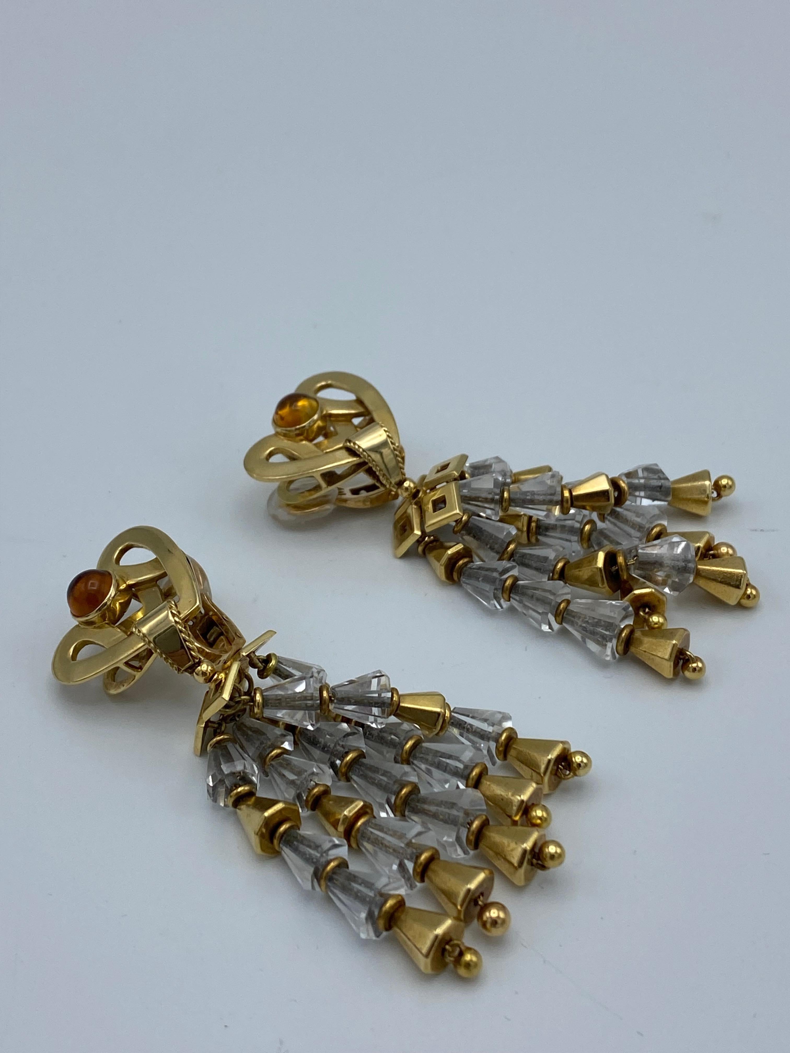 1950's Fred Leighton Yellow Gold, Citrine & Rock Crystal Dangle Earrings For Sale 2