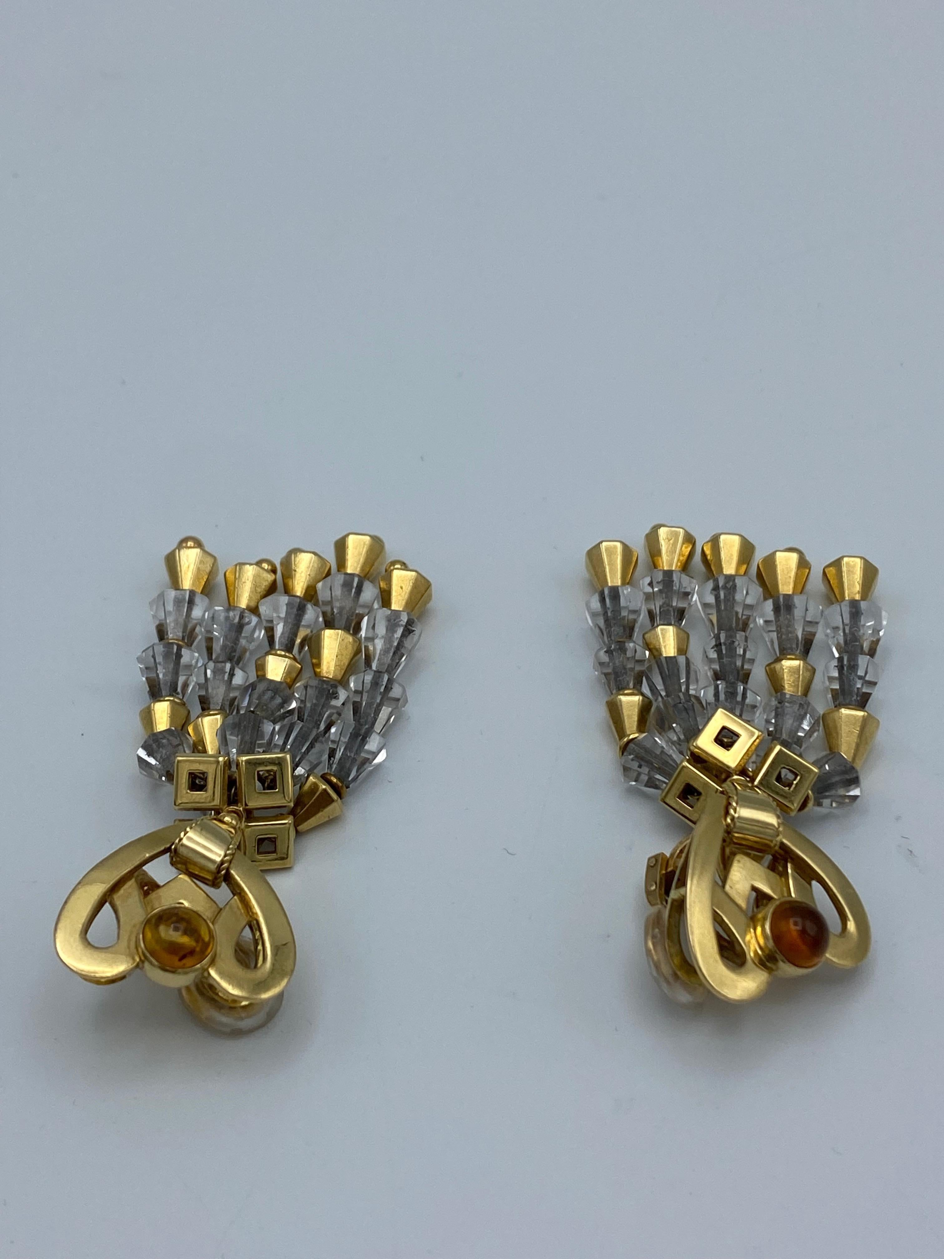 1950's Fred Leighton Yellow Gold, Citrine & Rock Crystal Dangle Earrings For Sale 3