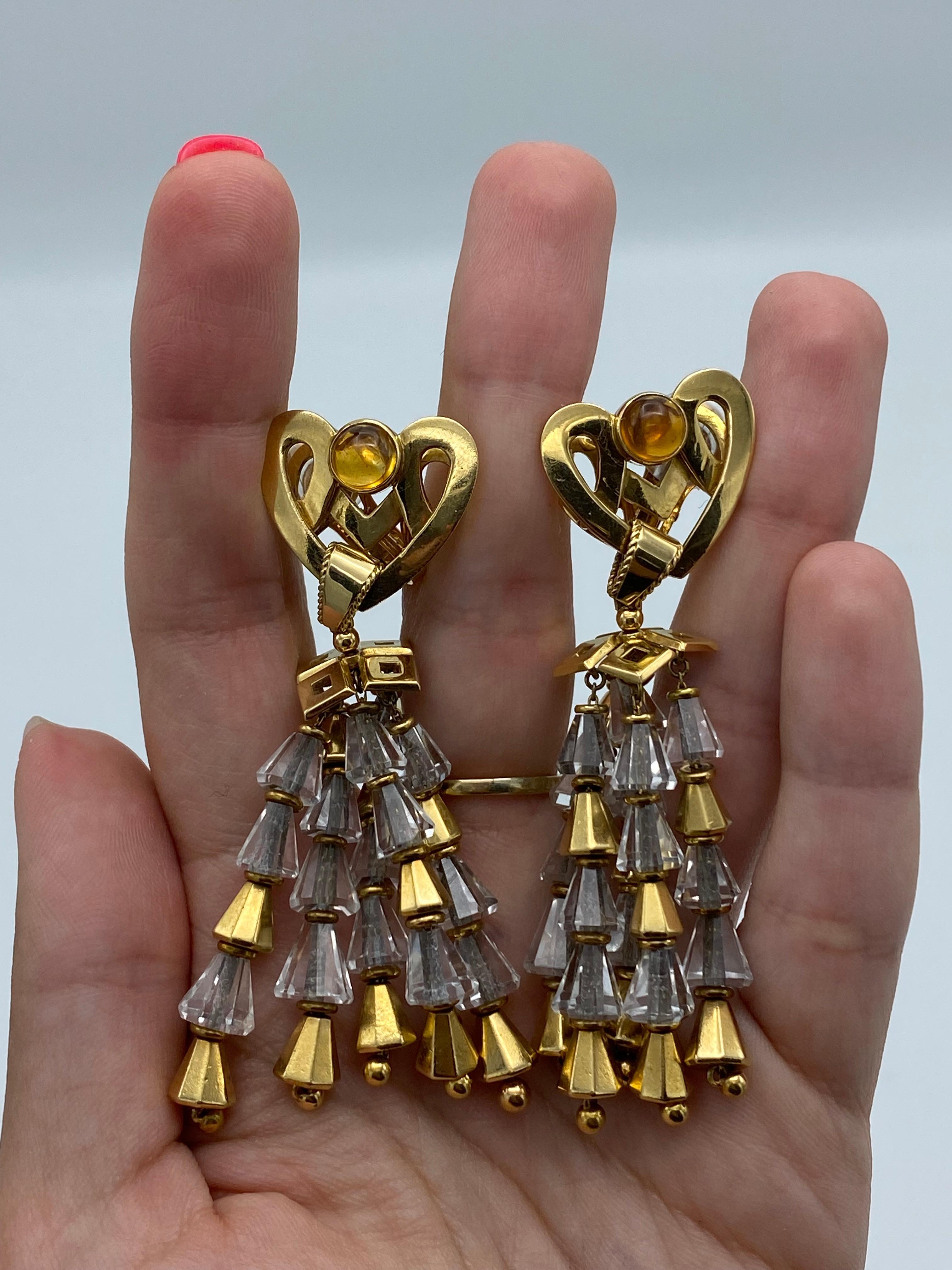 1950's Fred Leighton Yellow Gold, Citrine & Rock Crystal Dangle Earrings For Sale 4