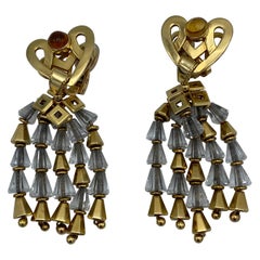 1950's Fred Leighton Yellow Gold, Citrine & Rock Crystal Dangle Earrings