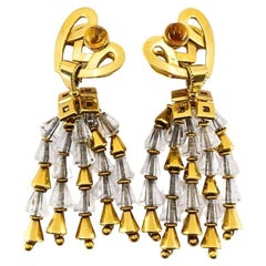 Pendientes colgantes Fred Leighton de oro amarillo, citrino y cristal de roca, años 50