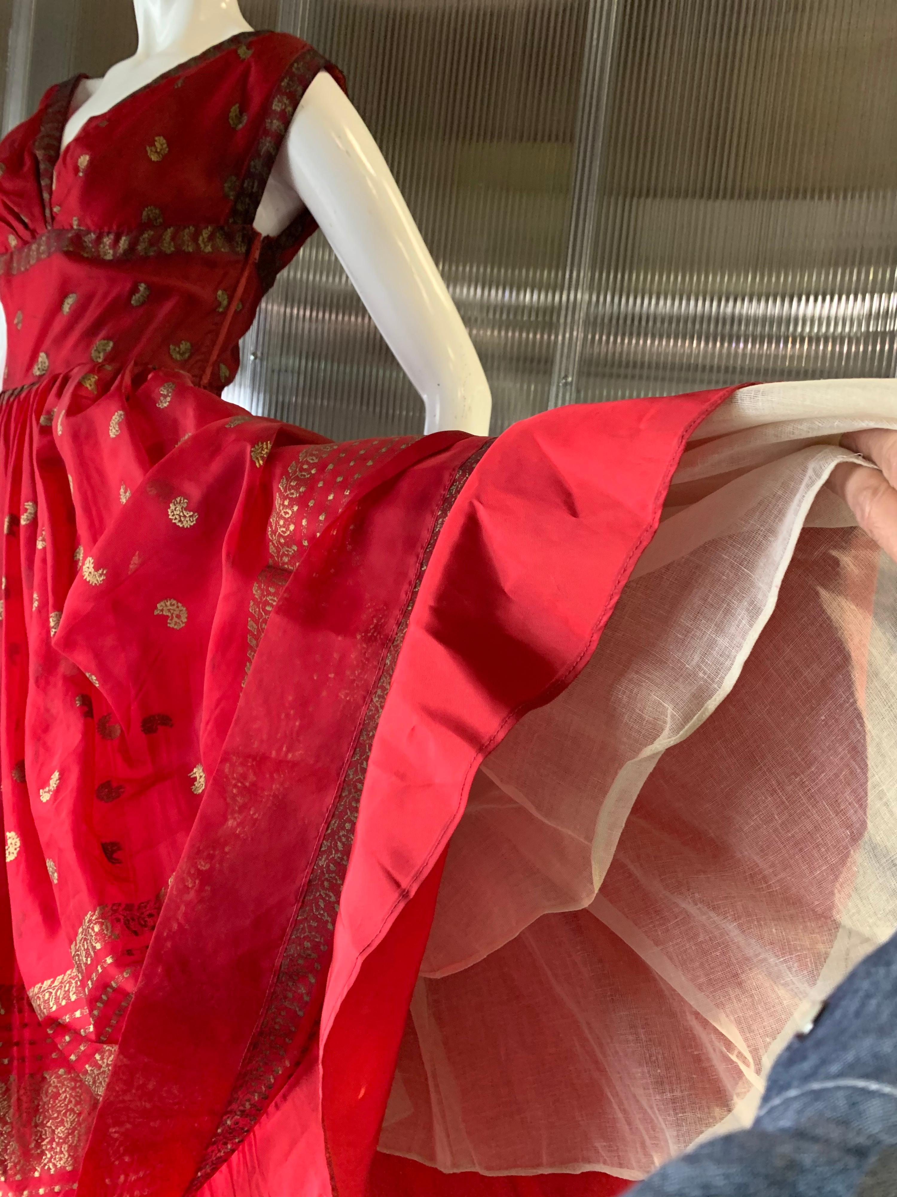1950 Fred Perlberg Crimson Indian-Inspired Dancing Dress W/ Full Skirt  For Sale 3