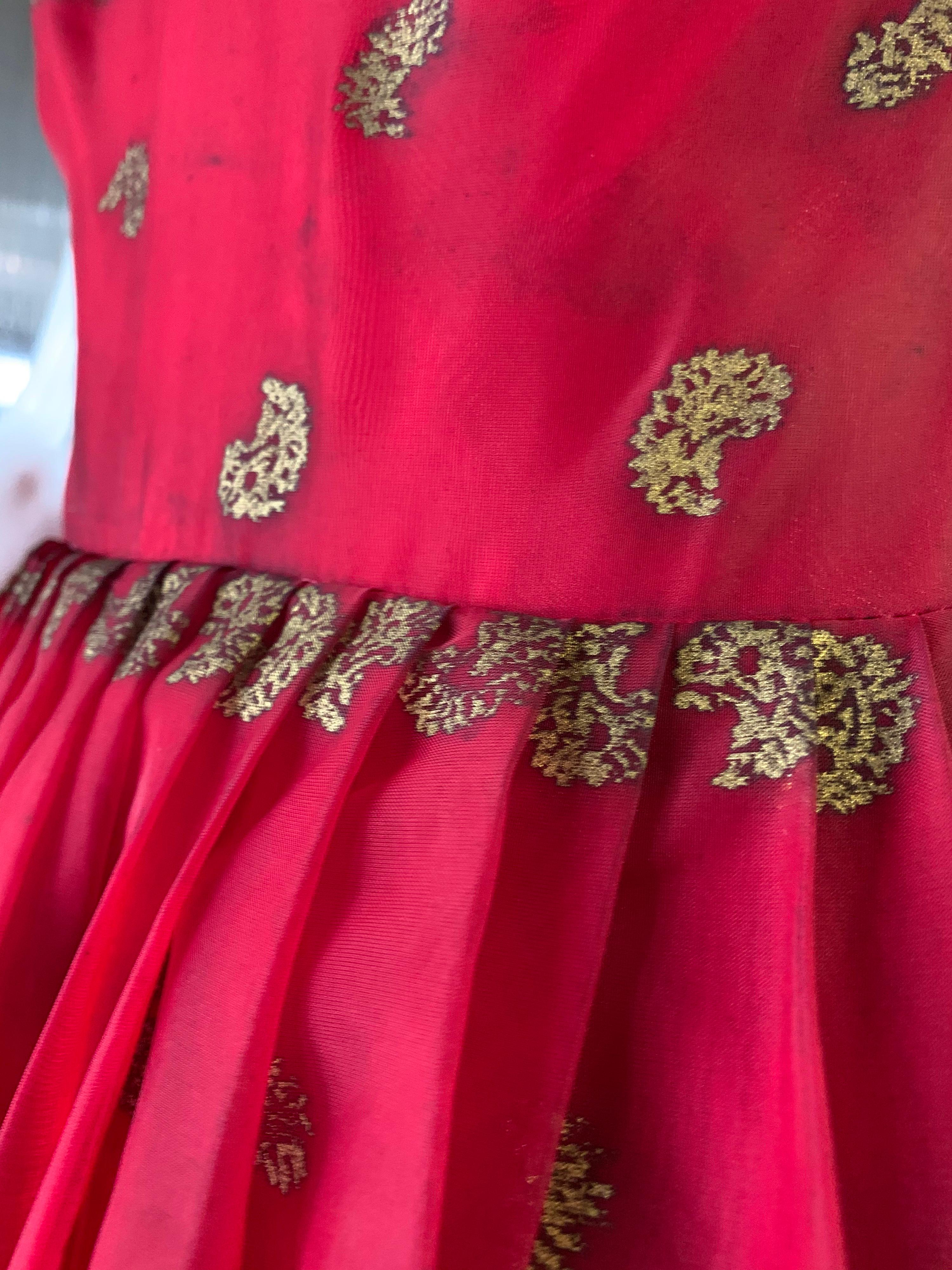 1950 Fred Perlberg Crimson Indian-Inspired Dancing Dress W/ Full Skirt  For Sale 4