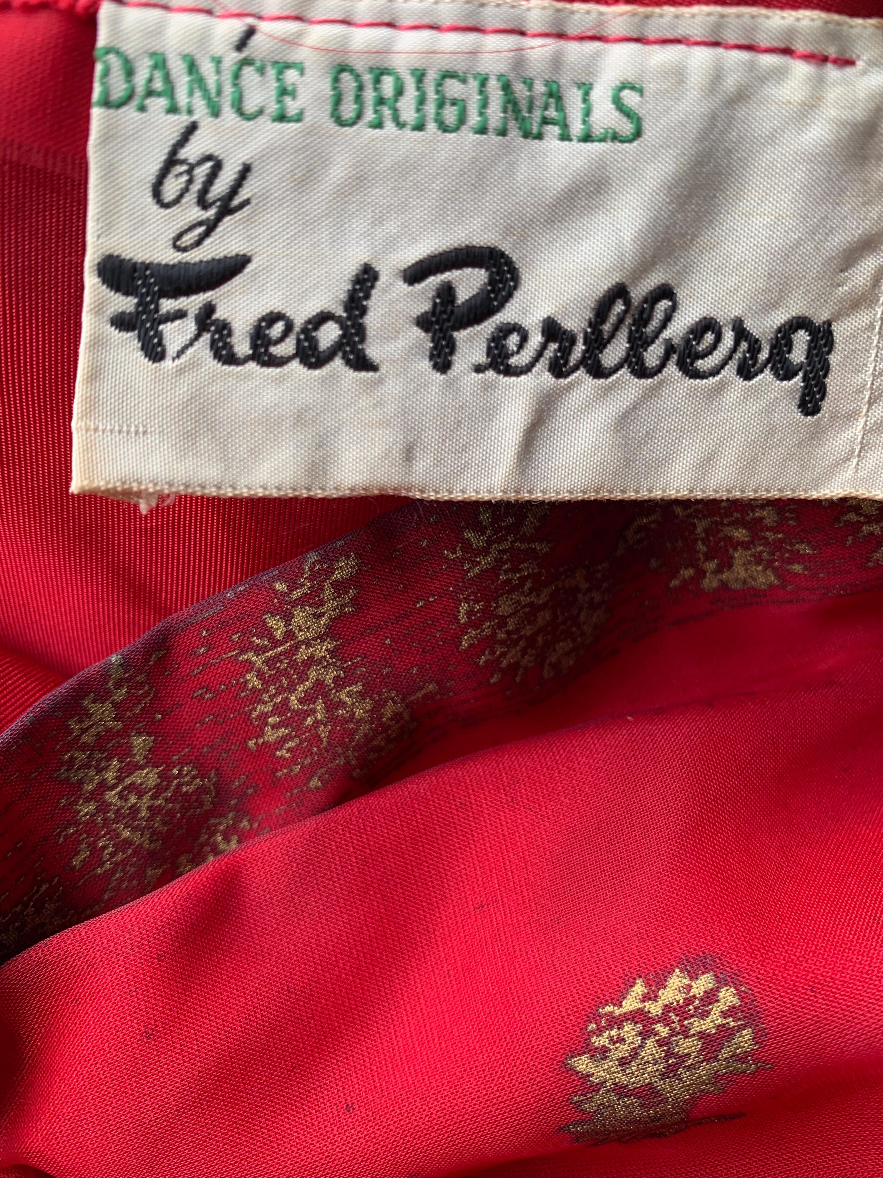1950 Fred Perlberg Crimson Indian-Inspired Dancing Dress W/ Full Skirt  For Sale 5