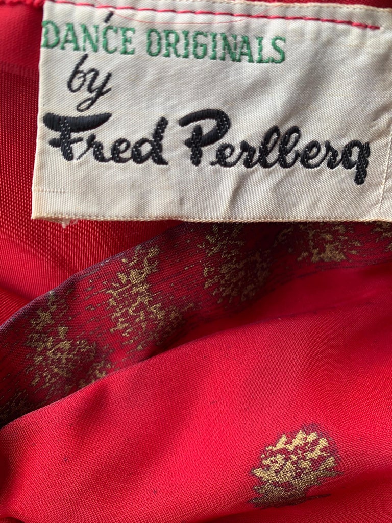 1950 Fred Perlberg Crimson Indian-Inspired Dancing Dress W/ Full Skirt  For Sale 8