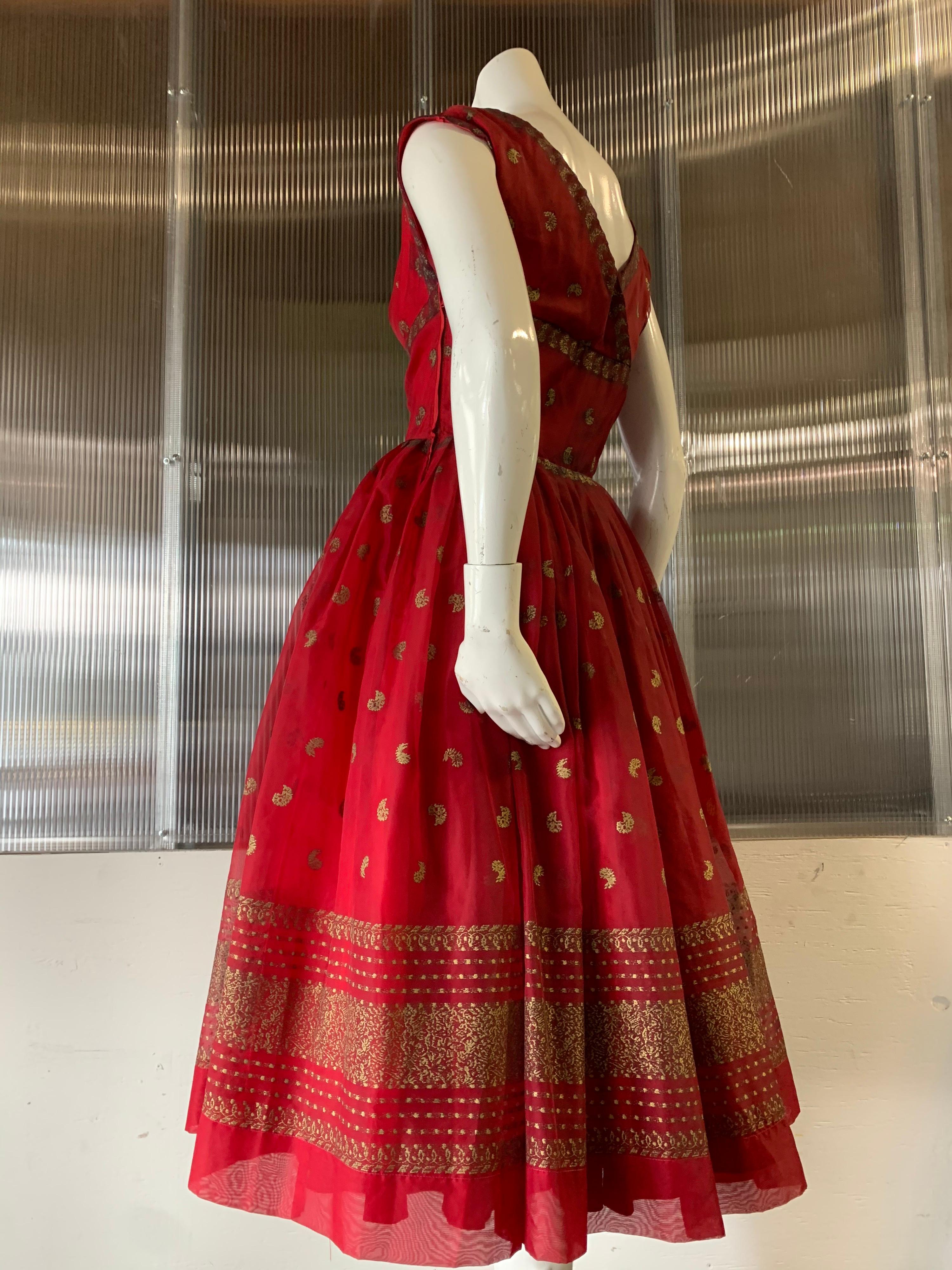 Red 1950 Fred Perlberg Crimson Indian-Inspired Dancing Dress W/ Full Skirt  For Sale