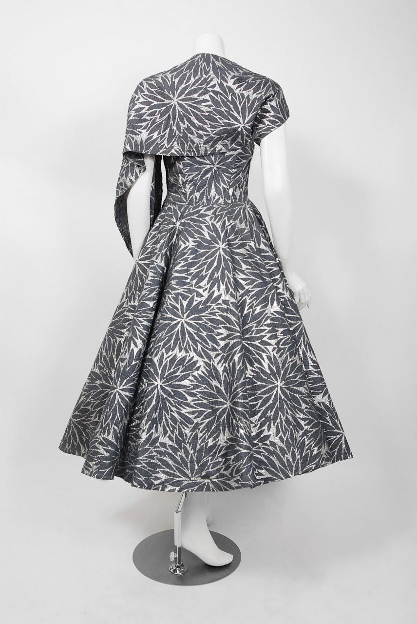 Women's Vintage 1950's Fred Perlberg Metallic Floral Cotton Strapless Dress & Bolero 