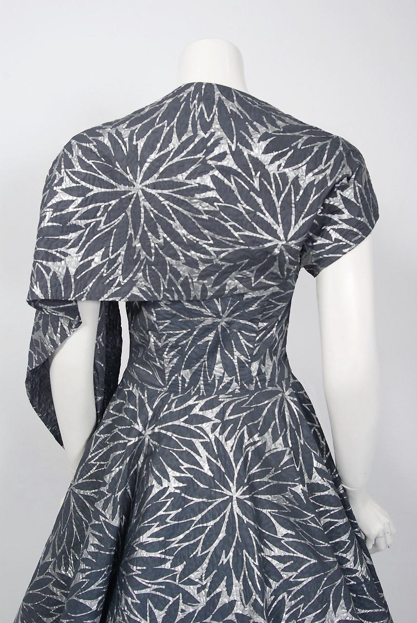 Vintage 1950's Fred Perlberg Metallic Floral Cotton Strapless Dress & Bolero  1