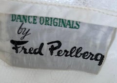 1950s Fred Perlberg Talla 0 XS Blanco Azul Rhinestone Tul Vintage 50s Vestido de gala