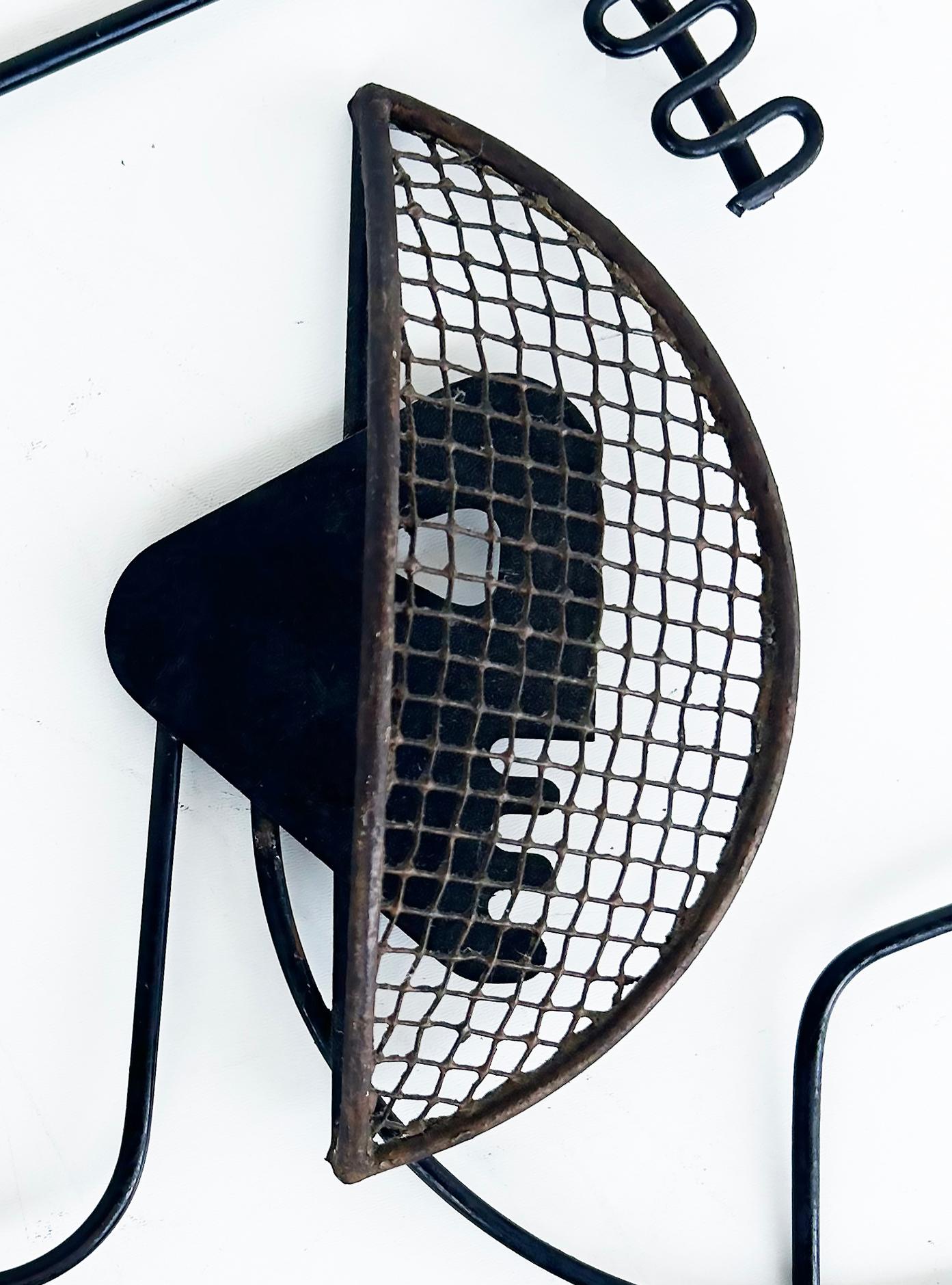 American 1950s Frederic Weinberg Wrought Iron Wall Sculpture of a Fencer For Sale