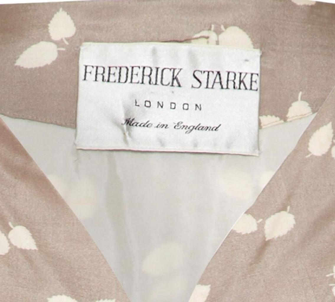 Women's 1950s Frederick Starke Couture Grey Leaf Print Silk Dress For Sale