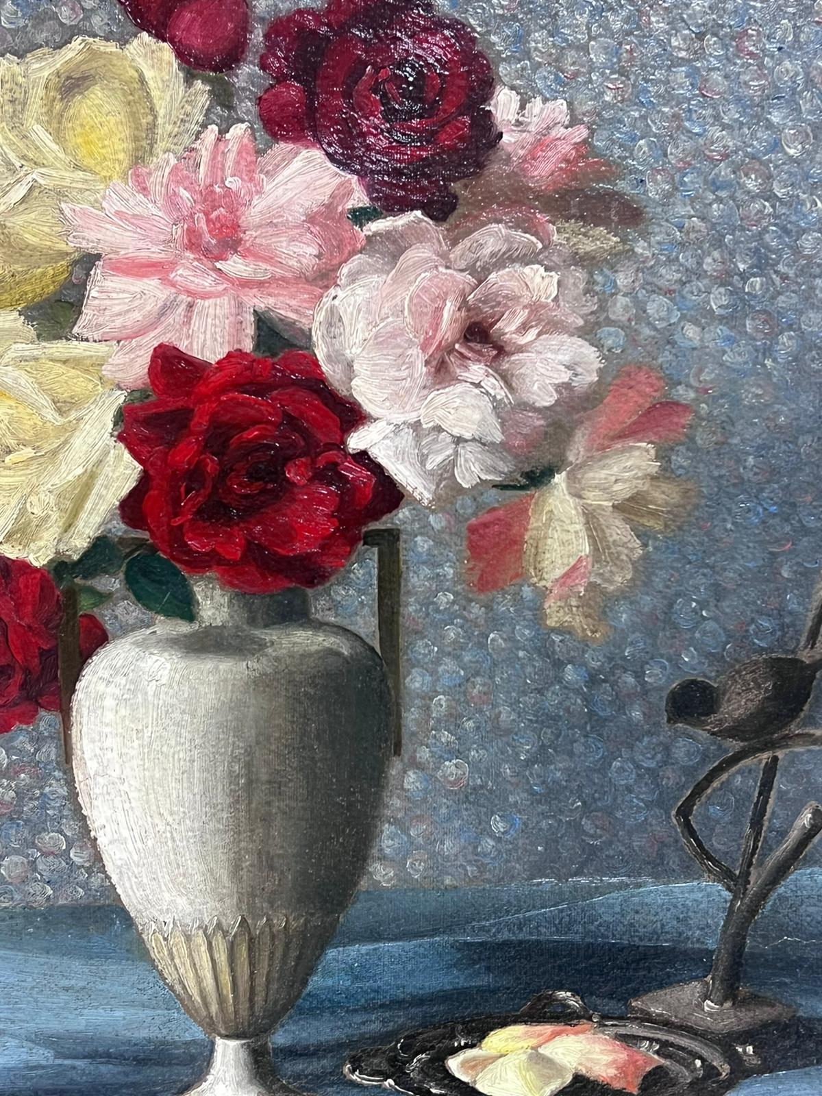 Flowers in Vase 1950's French Signed Oil Painting Interior Room Scene framed For Sale 5