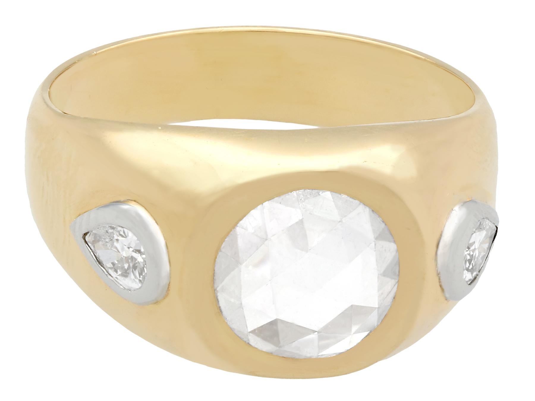 Rose Cut 1950s French 1.45 Carat Diamond and Yellow Gold Cocktail Ring For Sale