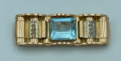 1950s French 18 carat gold aquamarine and diamond brooch