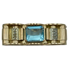 Vintage 1950s French 18 carat gold aquamarine and diamond brooch 