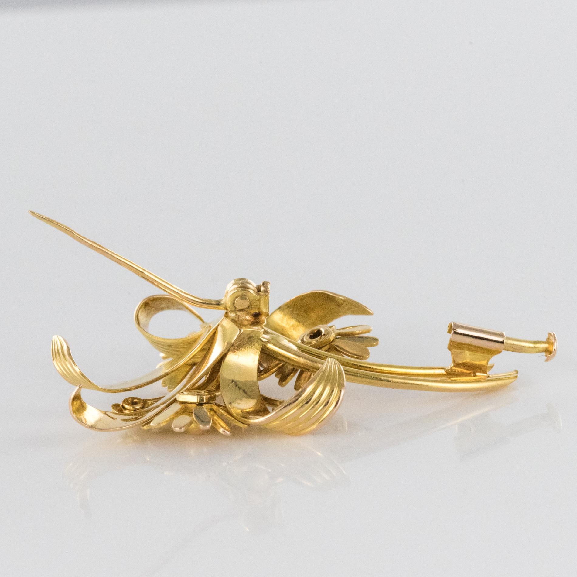 1950s French 18 Karat Yellow Gold Floral Brooch 9