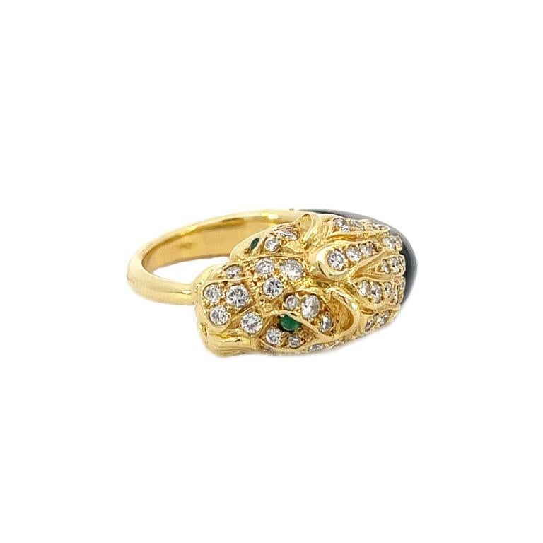 1950s, French 18K Yellow Gold Diamond & Black Jade Panther Ring For Sale 5