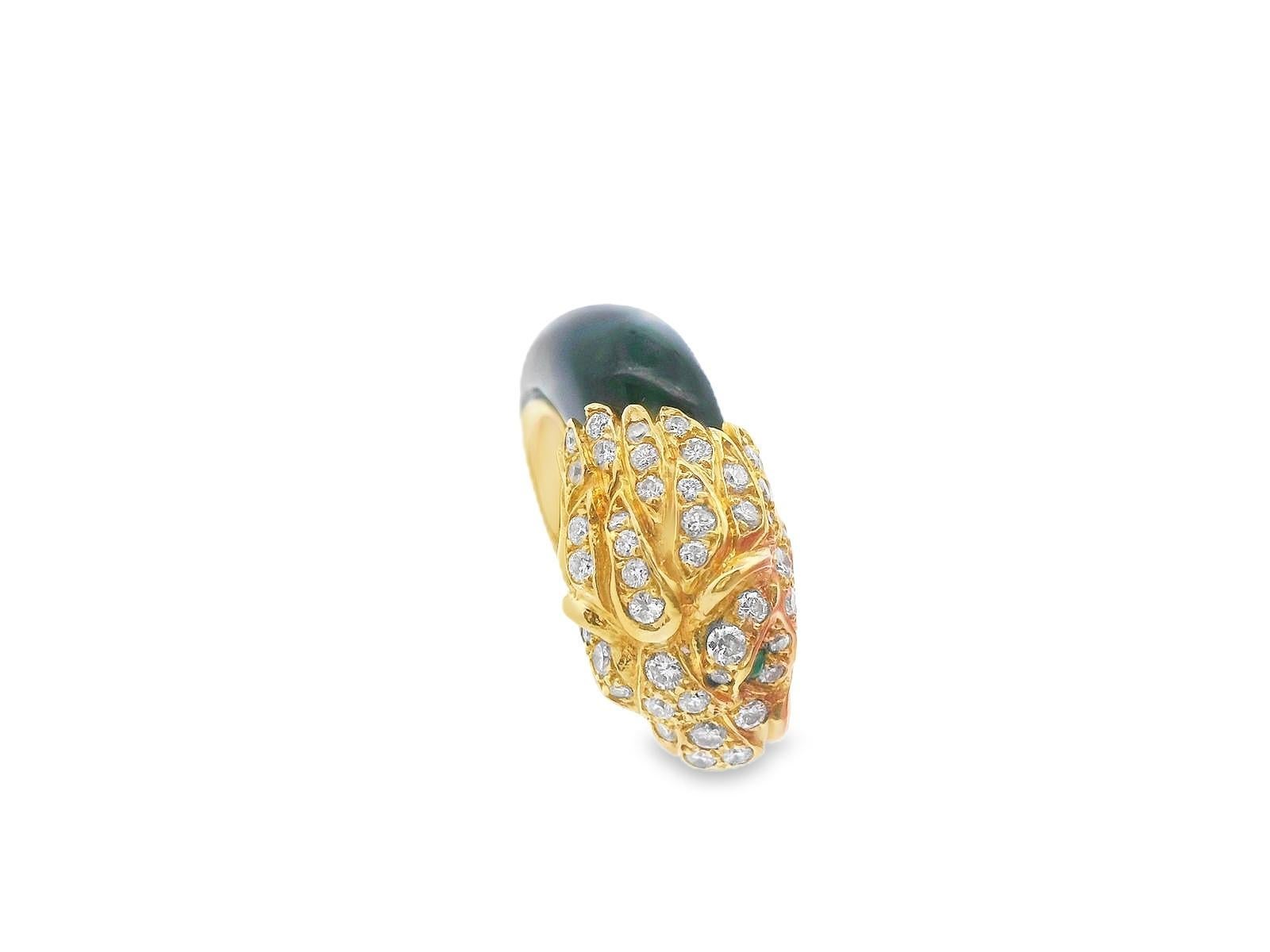 1950s French 18K Yellow Gold Diamond & Black Jade Panther Ring For Sale 5