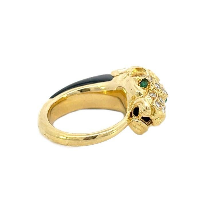 Women's or Men's 1950s, French 18K Yellow Gold Diamond & Black Jade Panther Ring For Sale