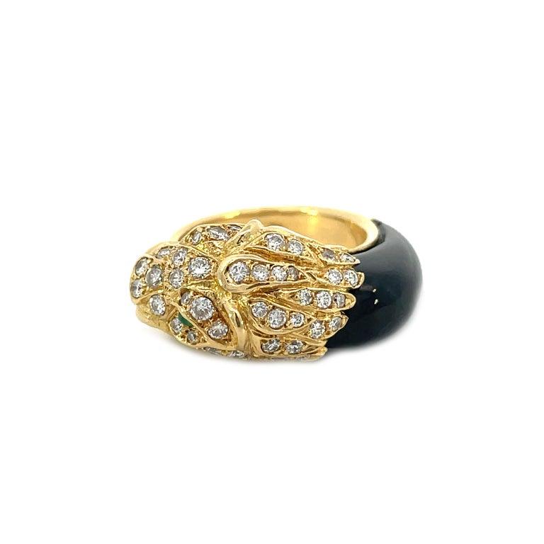1950s, French 18K Yellow Gold Diamond & Black Jade Panther Ring For Sale 1