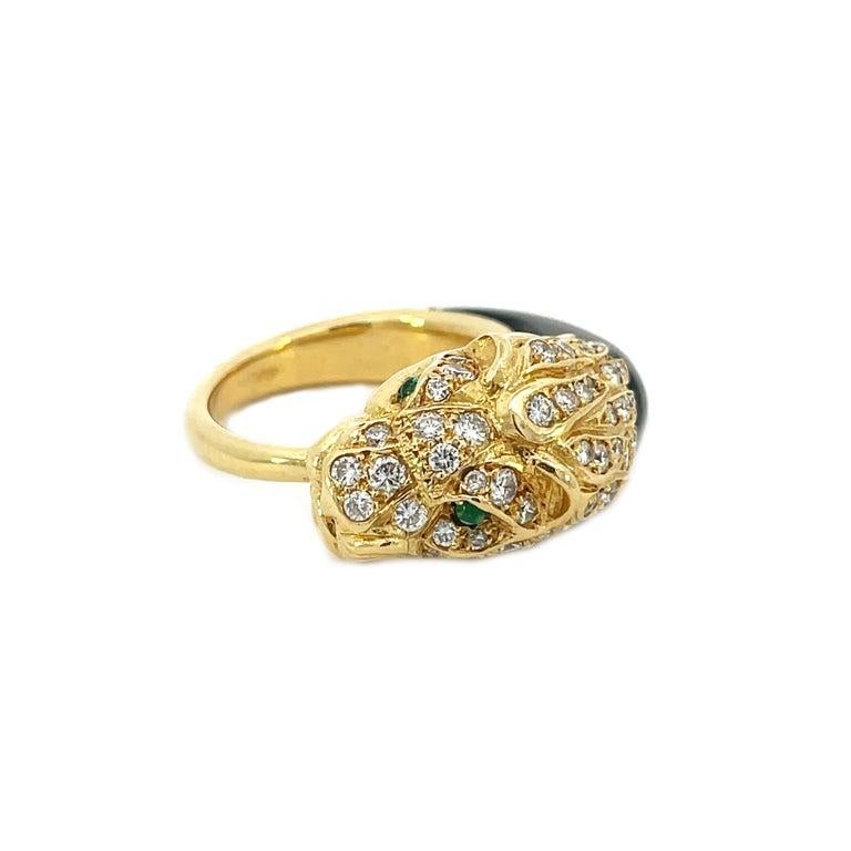 Années 1950, bague panthère en or jaune 18 carats, diamant et jade noir en vente 2