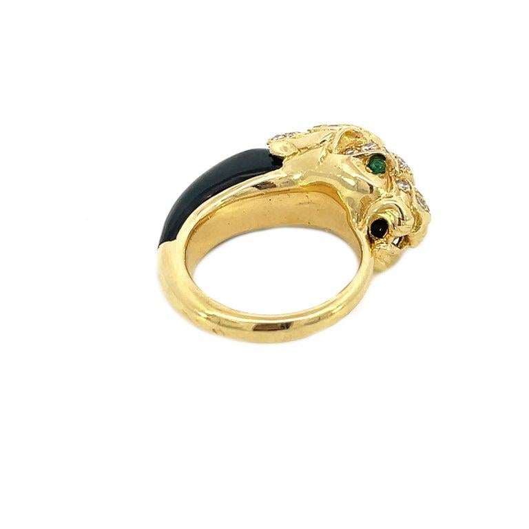 1950s, French 18K Yellow Gold Diamond & Black Jade Panther Ring For Sale 3
