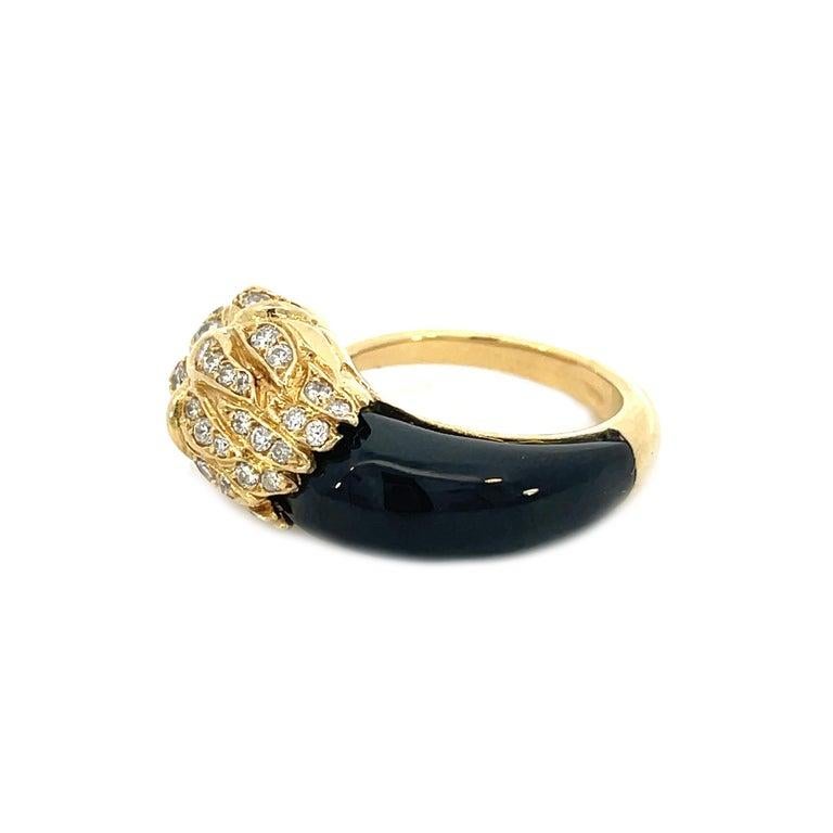 1950s, French 18K Yellow Gold Diamond & Black Jade Panther Ring For Sale 4