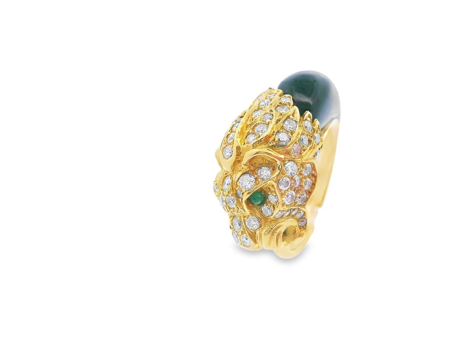 1950s French 18K Yellow Gold Diamond & Black Jade Panther Ring For Sale 4