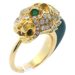Bague panthère en or jaune 18K, diamant et jade noir des années 1950
